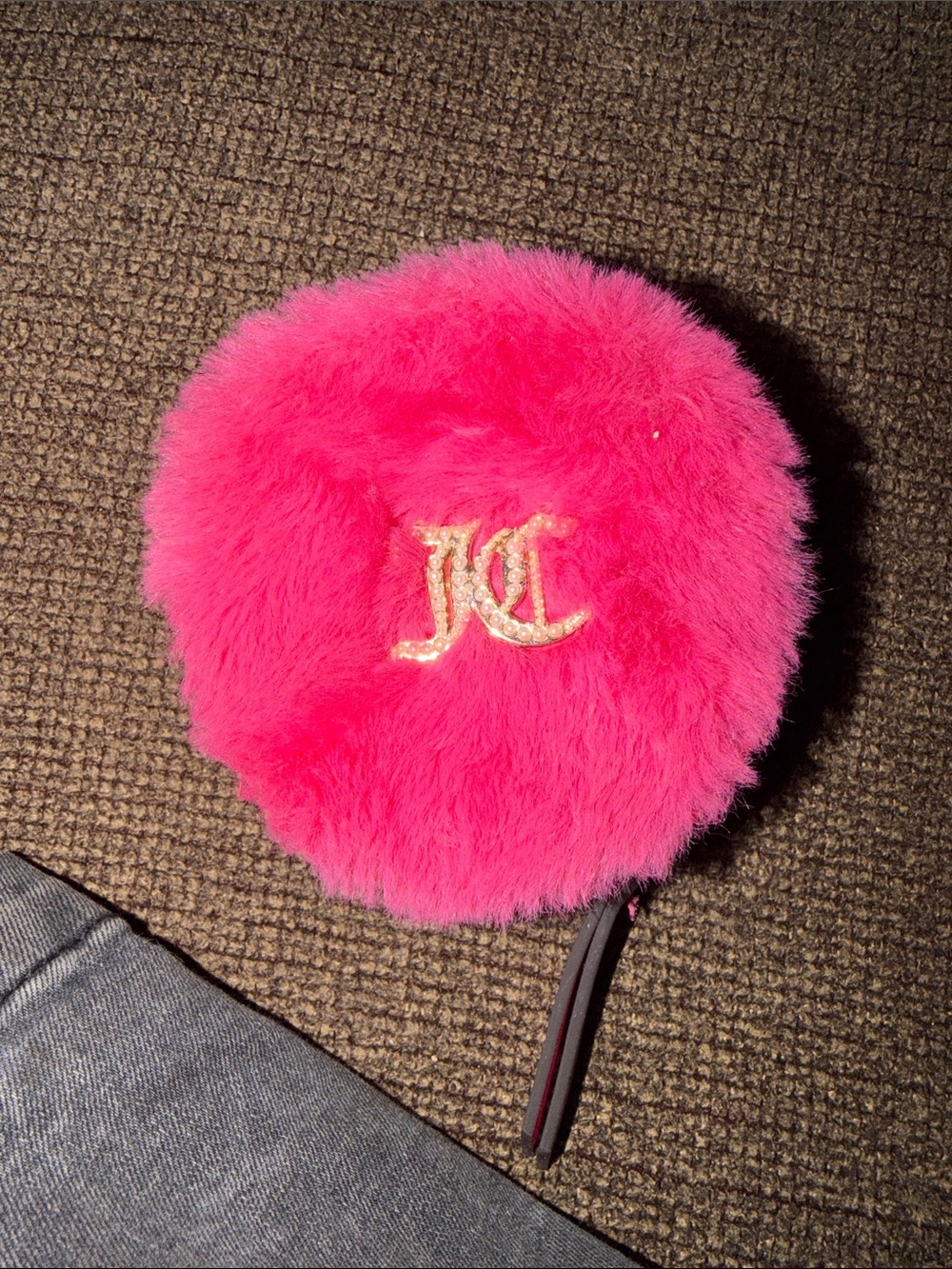 Juicy Couture Hot Pink Faux Fur keychain wallet with Gold JC Emblem